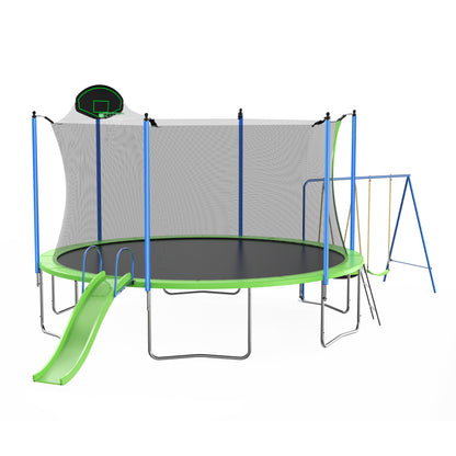 12FT Trampoline with Slide and Swings, ASTM Approved Large Recreational Trampoline with Basketball Hoop and Ladder,Outdoor Backyard Trampoline with Net, Capacity for Kids and Adults image 1