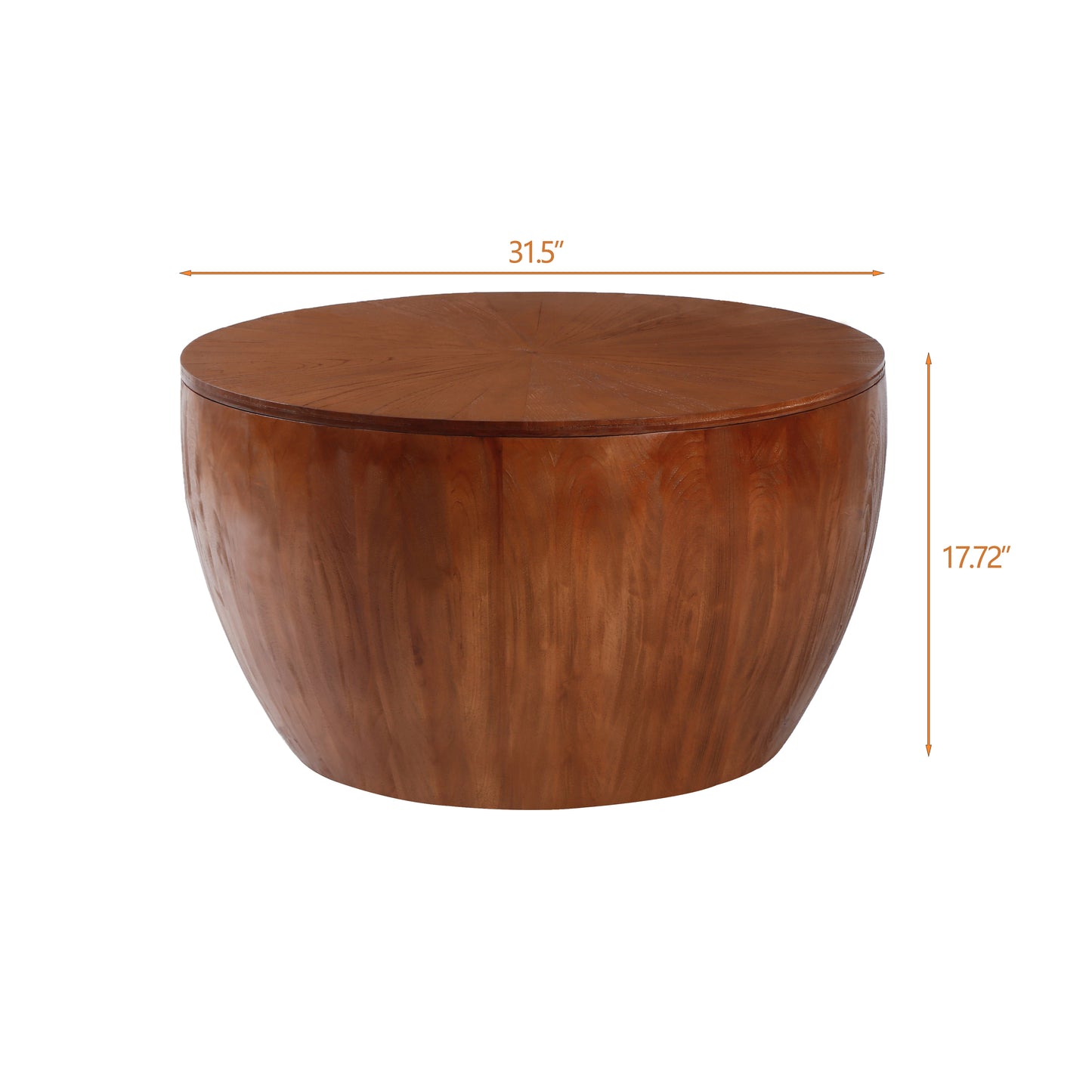31.50"Vintage Style Bucket Shaped Coffee Table with storage function, for Office, Dining Room and Living Room, Brown image 7