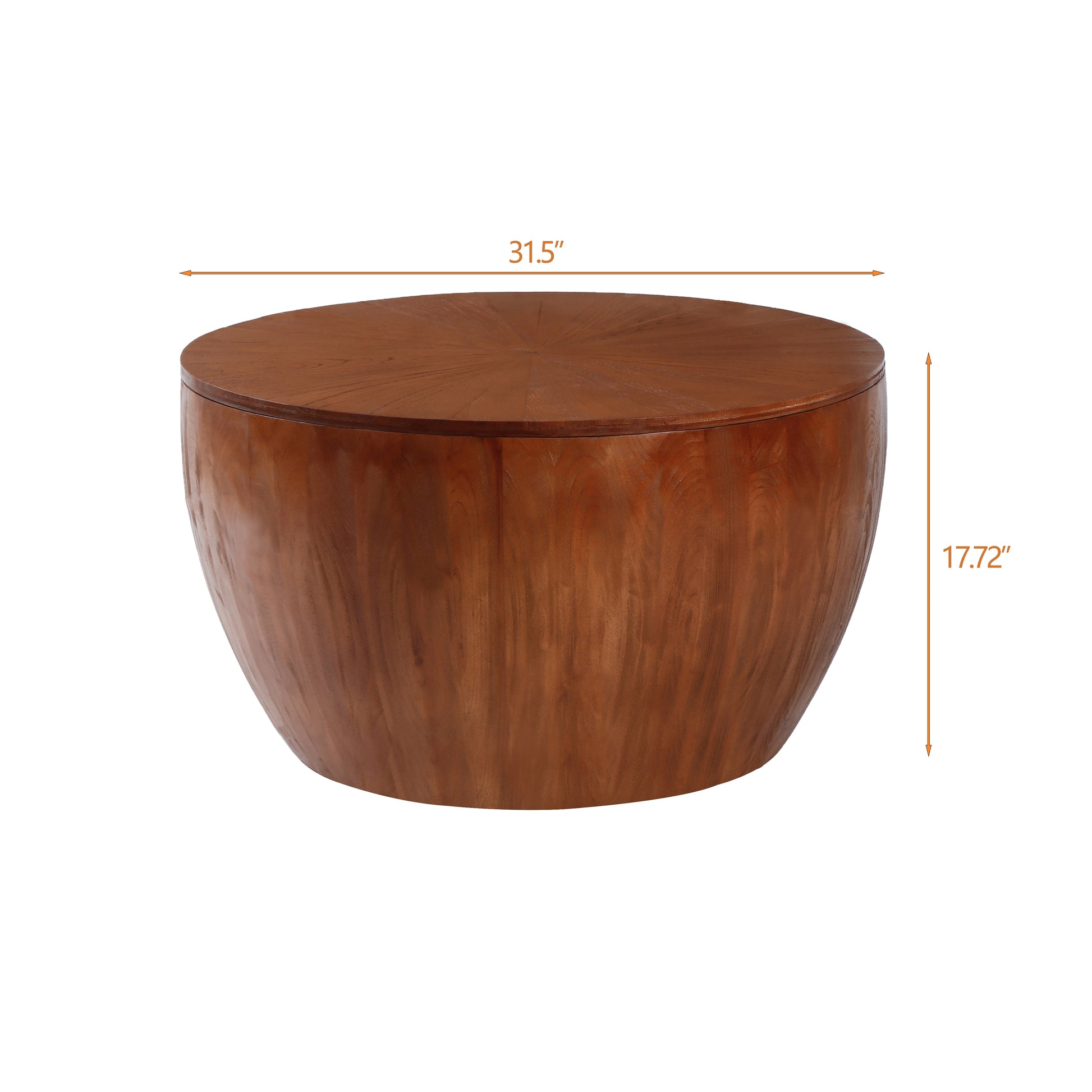 31.50"Vintage Style Bucket Shaped Coffee Table with storage function, for Office, Dining Room and Living Room, Brown image 7