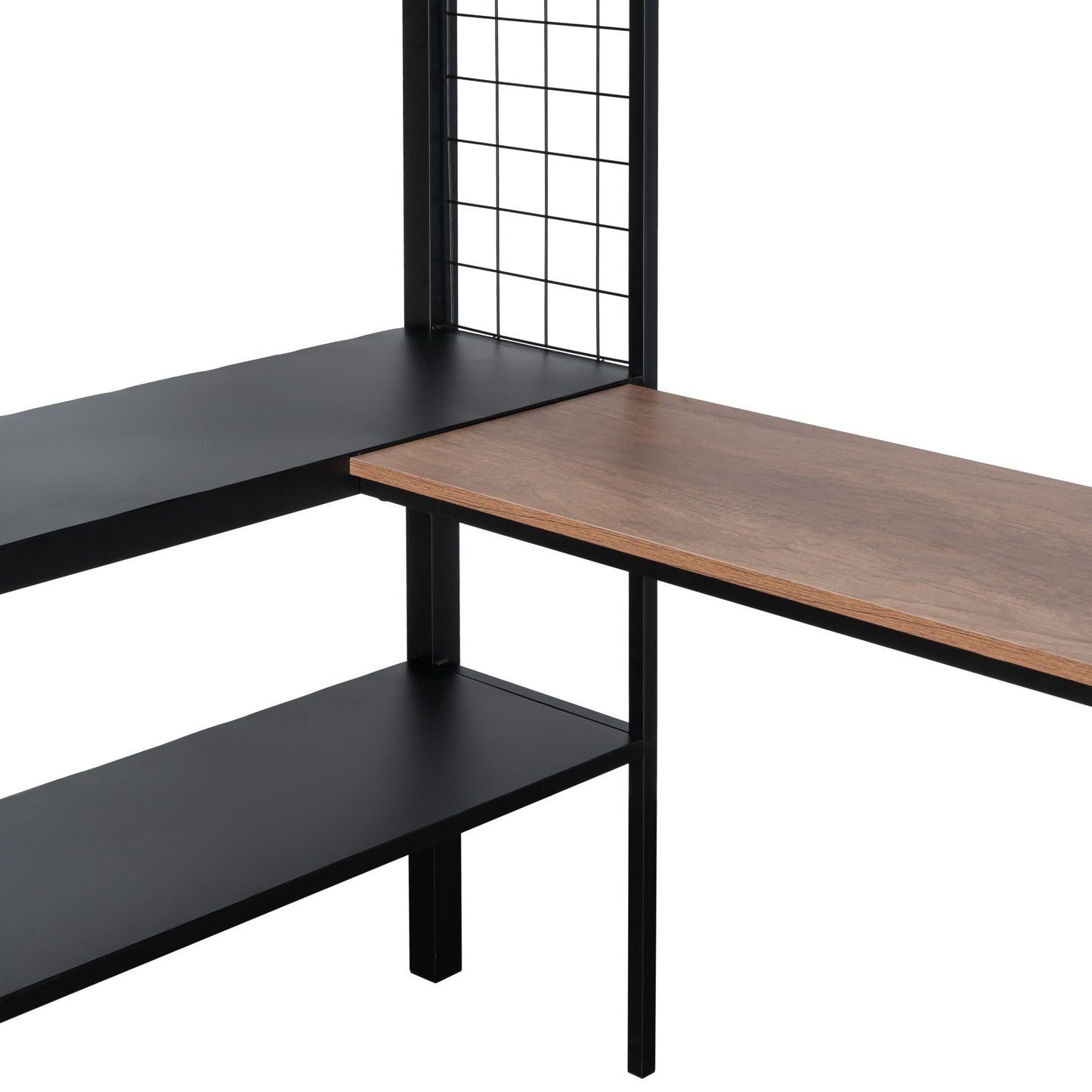 Metal Full Size Loft Bed with Desk & Shelves/ Sturdy Metal Bed Frame/ Noise-free Wood Slats/ Comfortable Textilene Guardrail/ Built-in Desk, 2-tier Shelves & Grid Panel/ 2 Side Ladders image 5