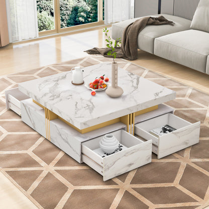 Modern White Square Storage Coffee Table with 4 Drawers image 12