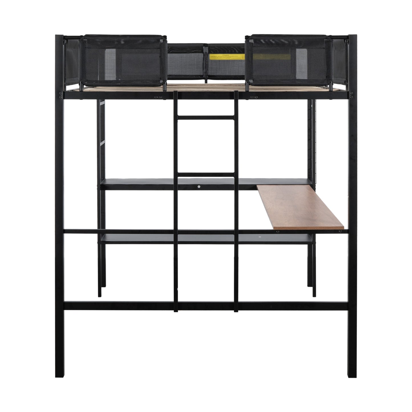 Metal Full Size Loft Bed with Desk & Shelves/ Sturdy Metal Bed Frame/ Noise-free Wood Slats/ Comfortable Textilene Guardrail/ Built-in Desk, 2-tier Shelves & Grid Panel/ 2 Side Ladders image 8