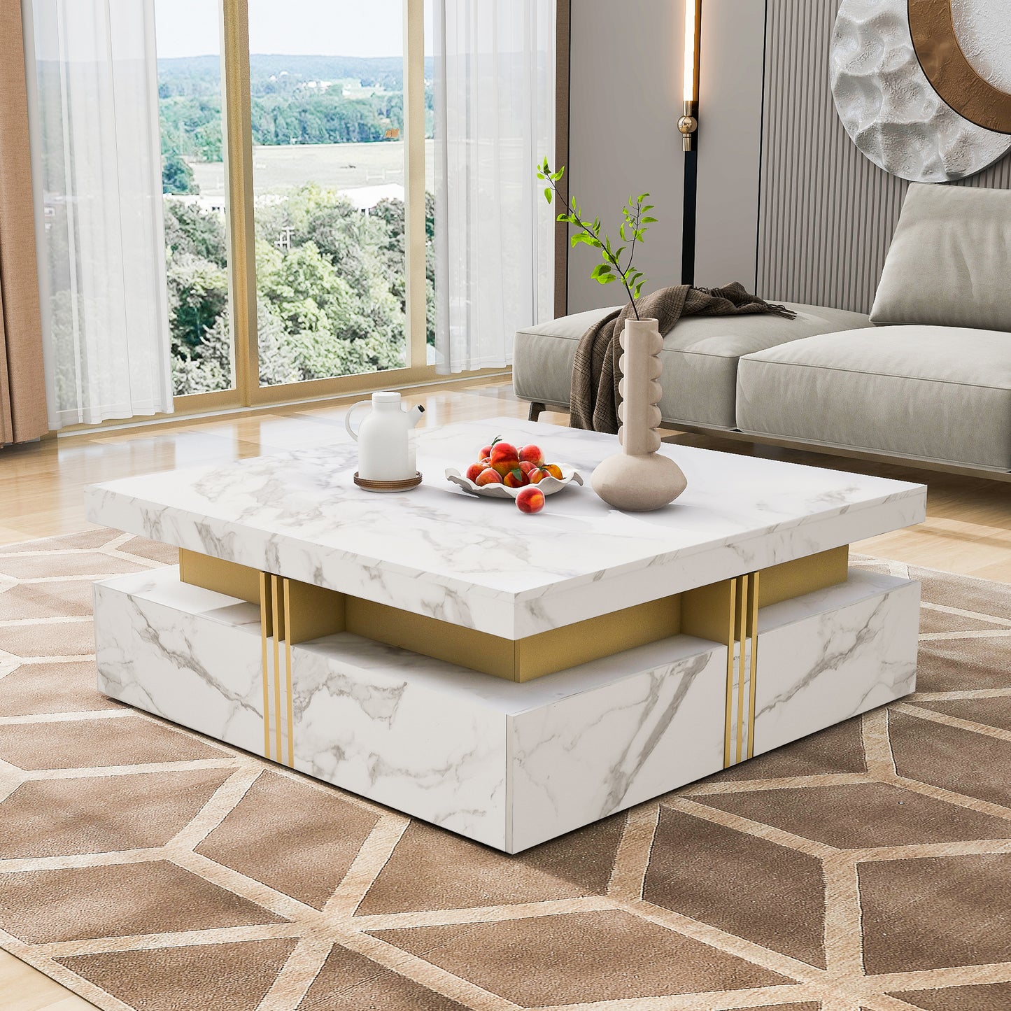Modern White Square Storage Coffee Table with 4 Drawers image 11