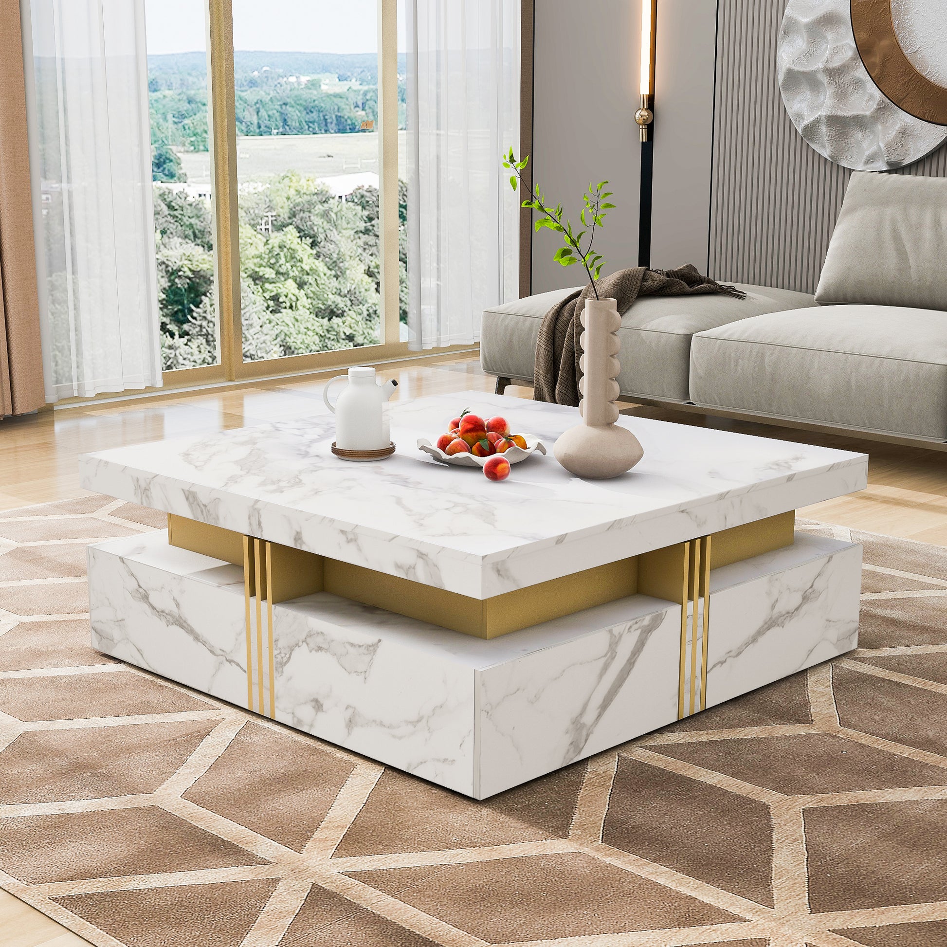 Modern White Square Storage Coffee Table with 4 Drawers image 11