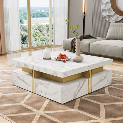 Modern White Square Storage Coffee Table with 4 Drawers image 11