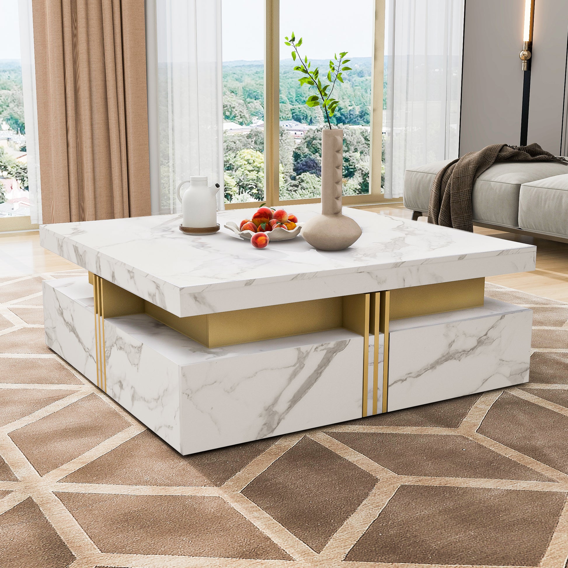 Modern White Square Storage Coffee Table with 4 Drawers image 9