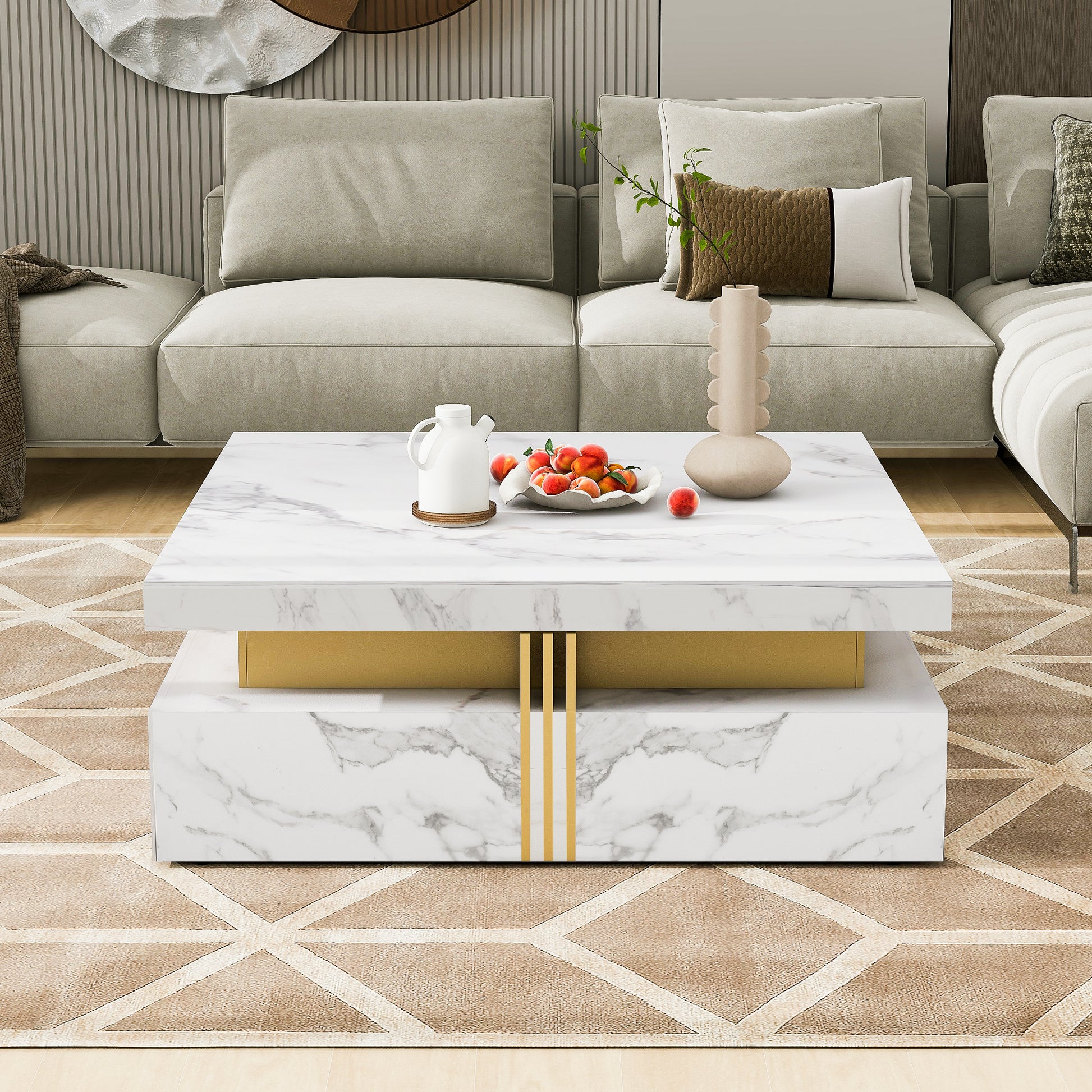 Modern White Square Storage Coffee Table with 4 Drawers image 10