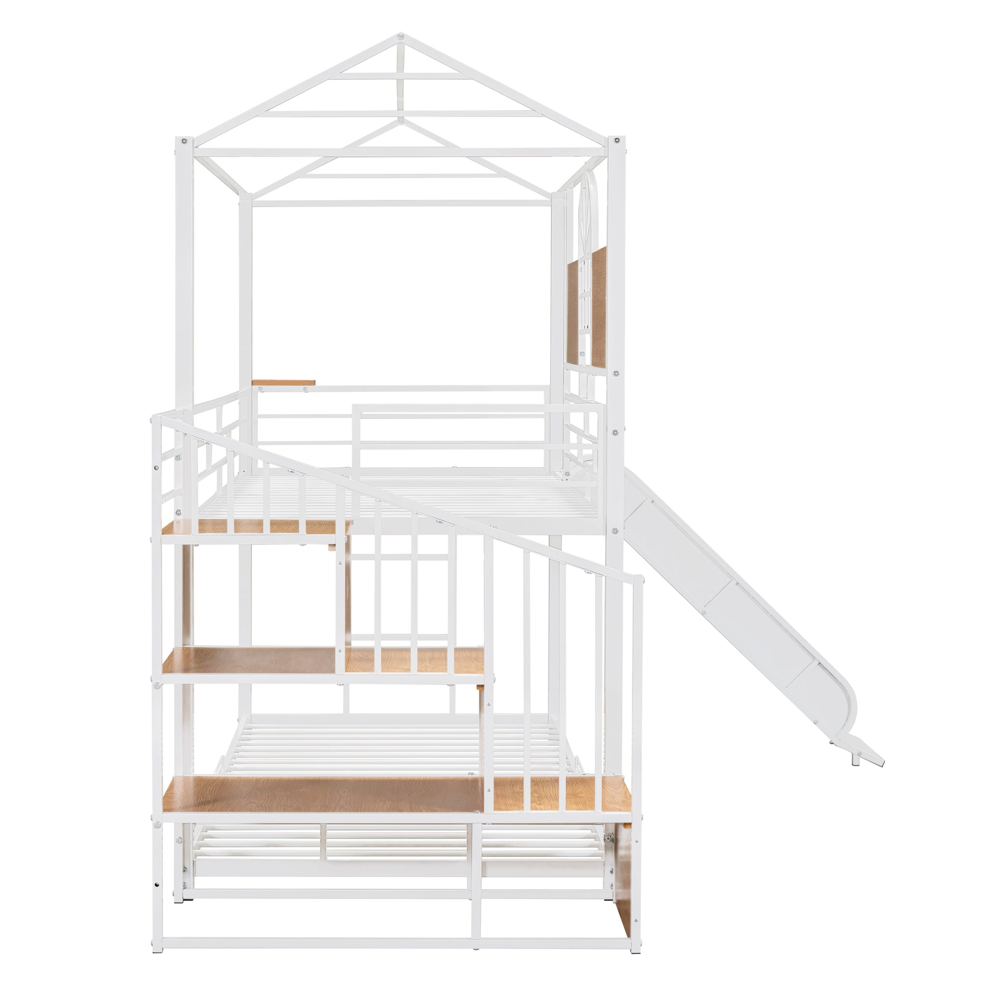 Twin Over Twin Metal Bunk Bed, Metal Housebed with Slide and Storage Stair, White with White Slide(OLD SKU: SF000195AAK) image 9