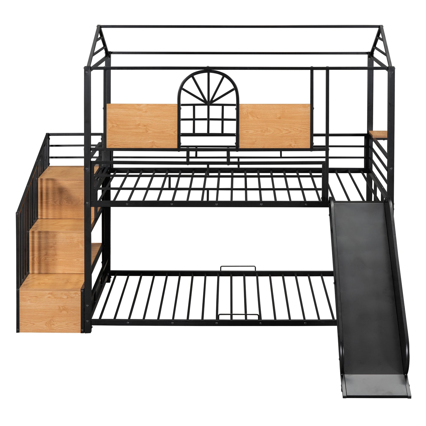 Twin Over Twin Metal Bunk Bed, Metal Housebed with Slide and Storage Stair, Black with Black Slide(OLD SKU: SF000195AAB) image 5