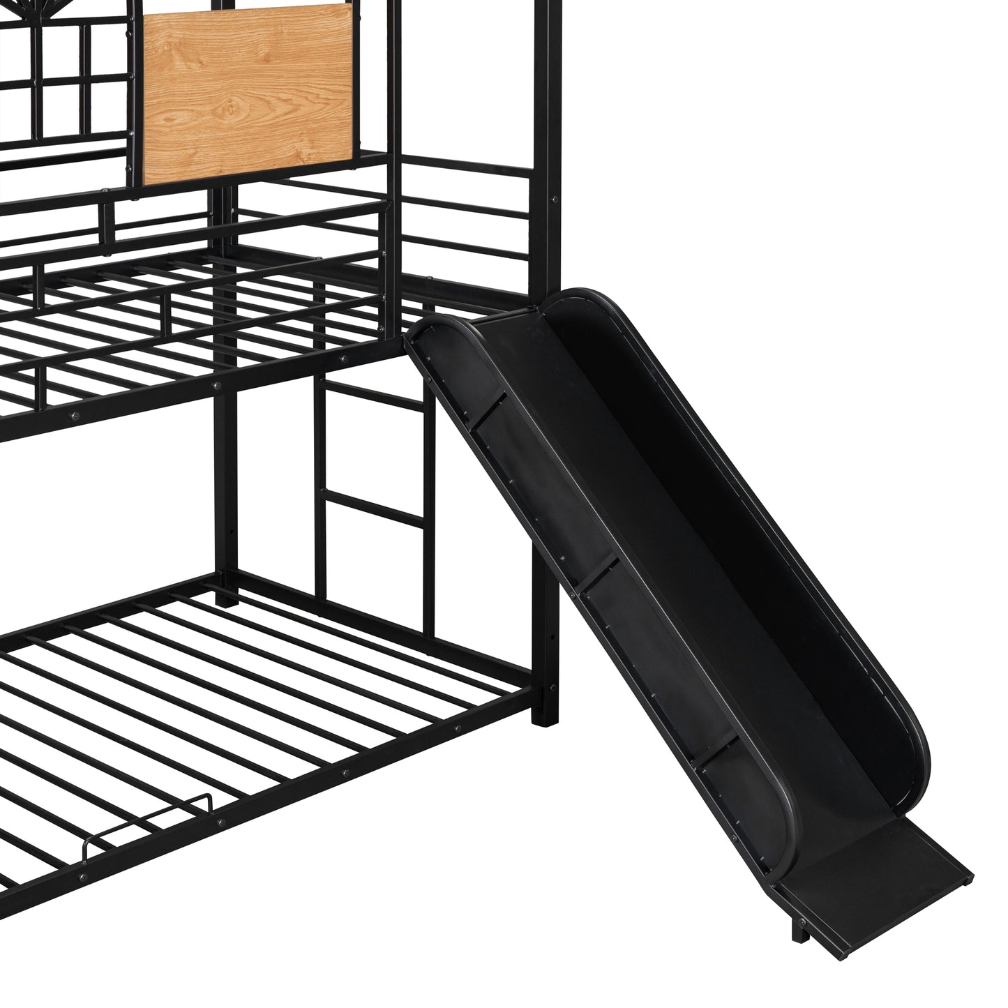 Twin Over Twin Metal Bunk Bed, Metal Housebed with Slide and Storage Stair, Black with Black Slide(OLD SKU: SF000195AAB) image 11