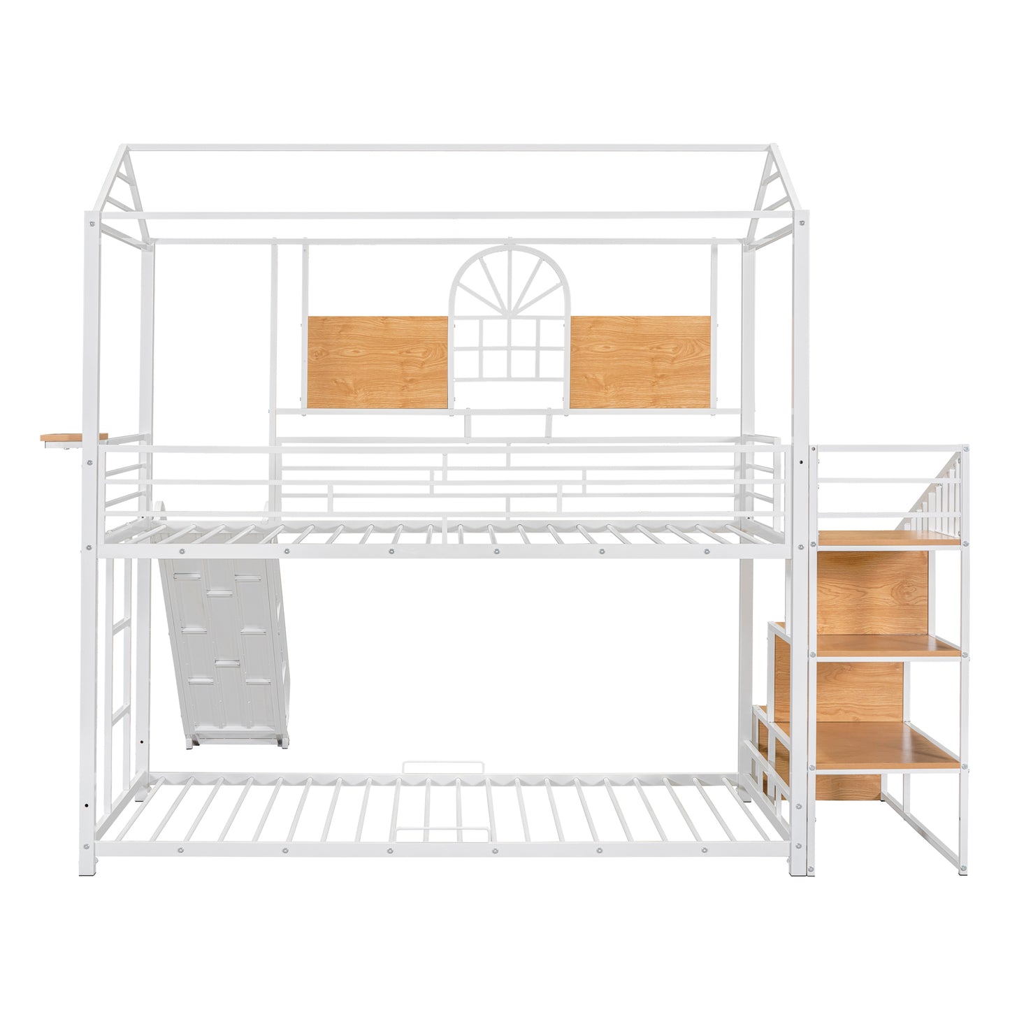 Twin Over Twin Metal Bunk Bed, Metal Housebed with Slide and Storage Stair, White with White Slide(OLD SKU: SF000195AAK) image 10