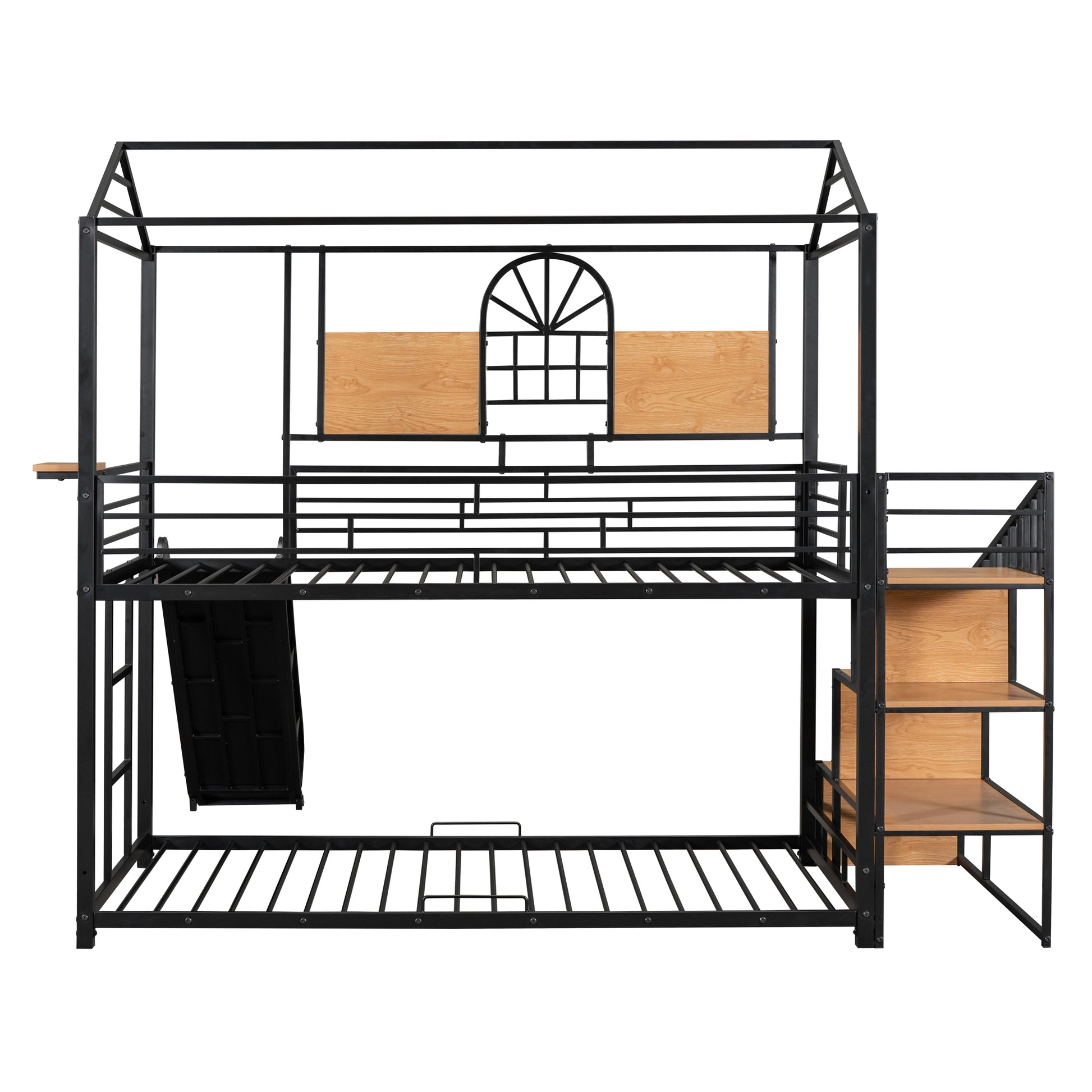 Twin Over Twin Metal Bunk Bed, Metal Housebed with Slide and Storage Stair, Black with Black Slide(OLD SKU: SF000195AAB) image 9