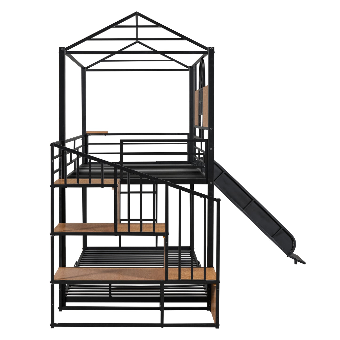 Twin Over Twin Metal Bunk Bed, Metal Housebed with Slide and Storage Stair, Black with Black Slide(OLD SKU: SF000195AAB) image 10