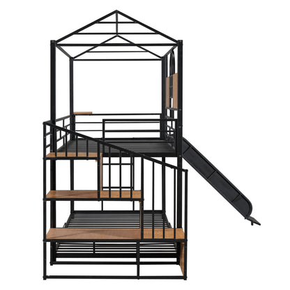 Twin Over Twin Metal Bunk Bed, Metal Housebed with Slide and Storage Stair, Black with Black Slide(OLD SKU: SF000195AAB) image 10
