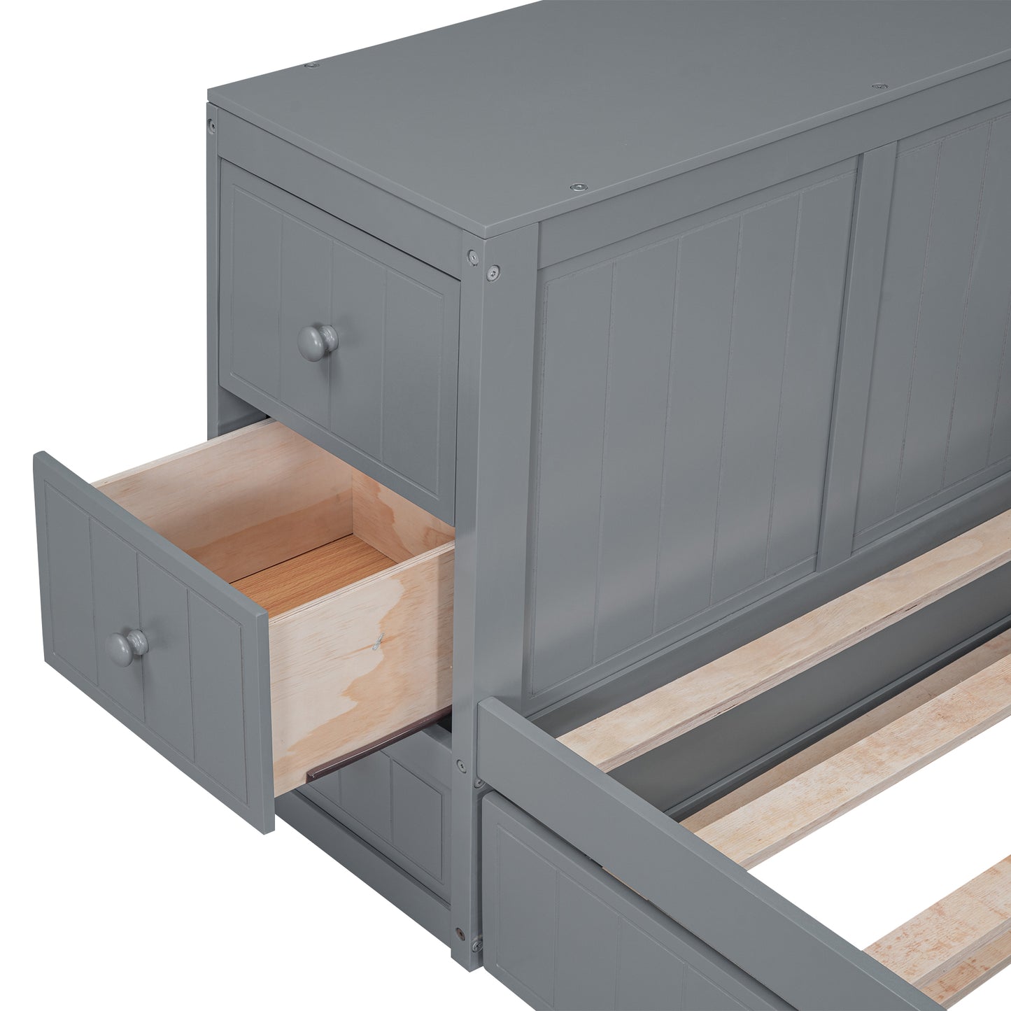 Twin Size Daybed with Storage Arms, Trundle and Charging Station, Gray image 11