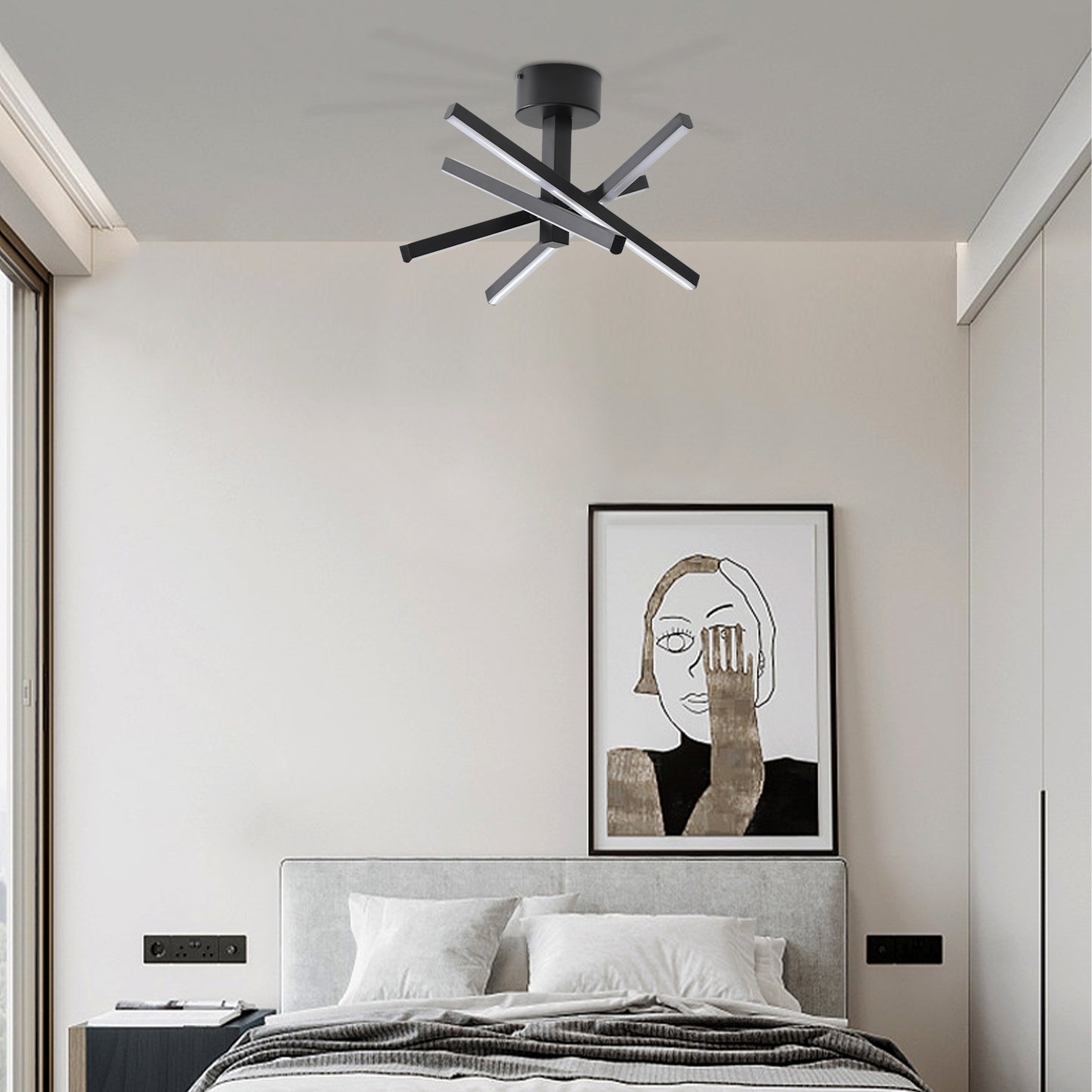 12 Inch Modern LED Ceiling Light, Geometric Starburst Design with Black Finish for Living Room, Bedroom, and Hallways image 3