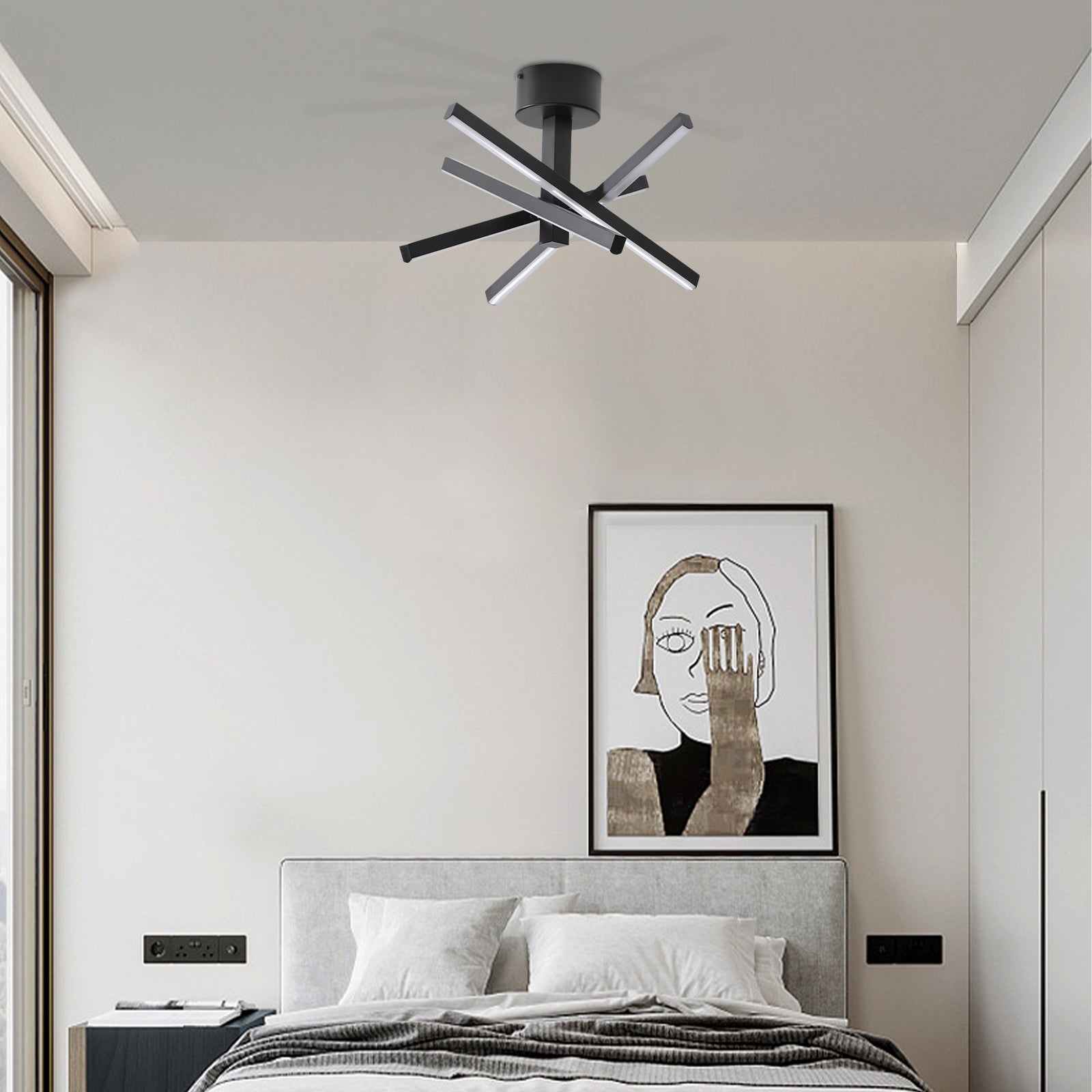 12 Inch Modern LED Ceiling Light, Geometric Starburst Design with Black Finish for Living Room, Bedroom, and Hallways image 3