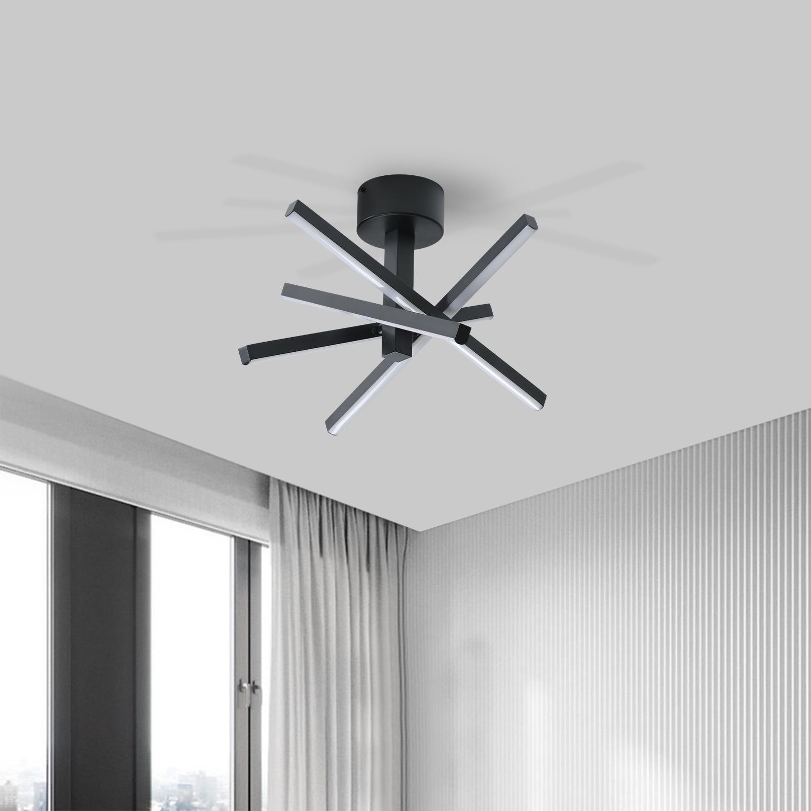 12 Inch Modern LED Ceiling Light, Geometric Starburst Design with Black Finish for Living Room, Bedroom, and Hallways image 5
