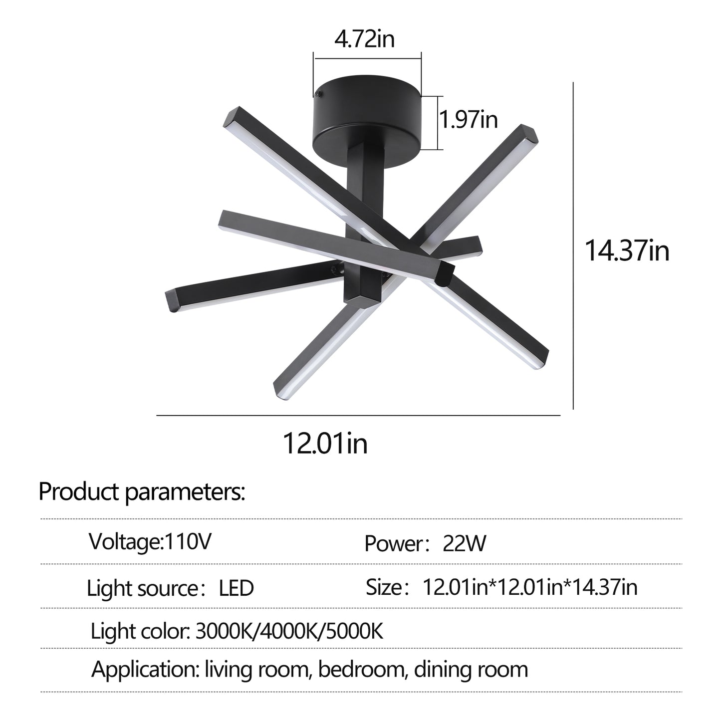 12 Inch Modern LED Ceiling Light, Geometric Starburst Design with Black Finish for Living Room, Bedroom, and Hallways image 9