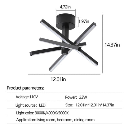 12 Inch Modern LED Ceiling Light, Geometric Starburst Design with Black Finish for Living Room, Bedroom, and Hallways image 9