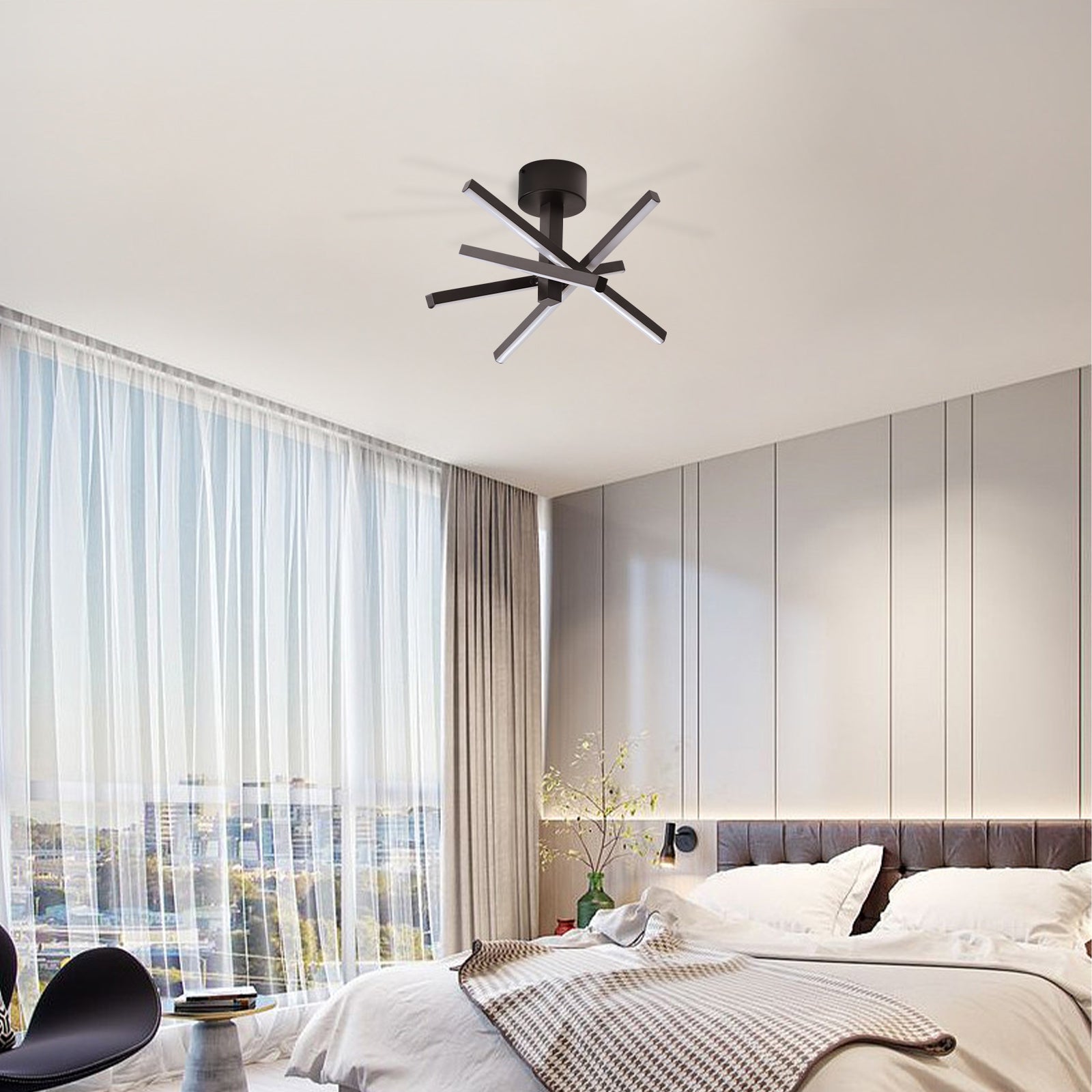 12 Inch Modern LED Ceiling Light, Geometric Starburst Design with Black Finish for Living Room, Bedroom, and Hallways image 4