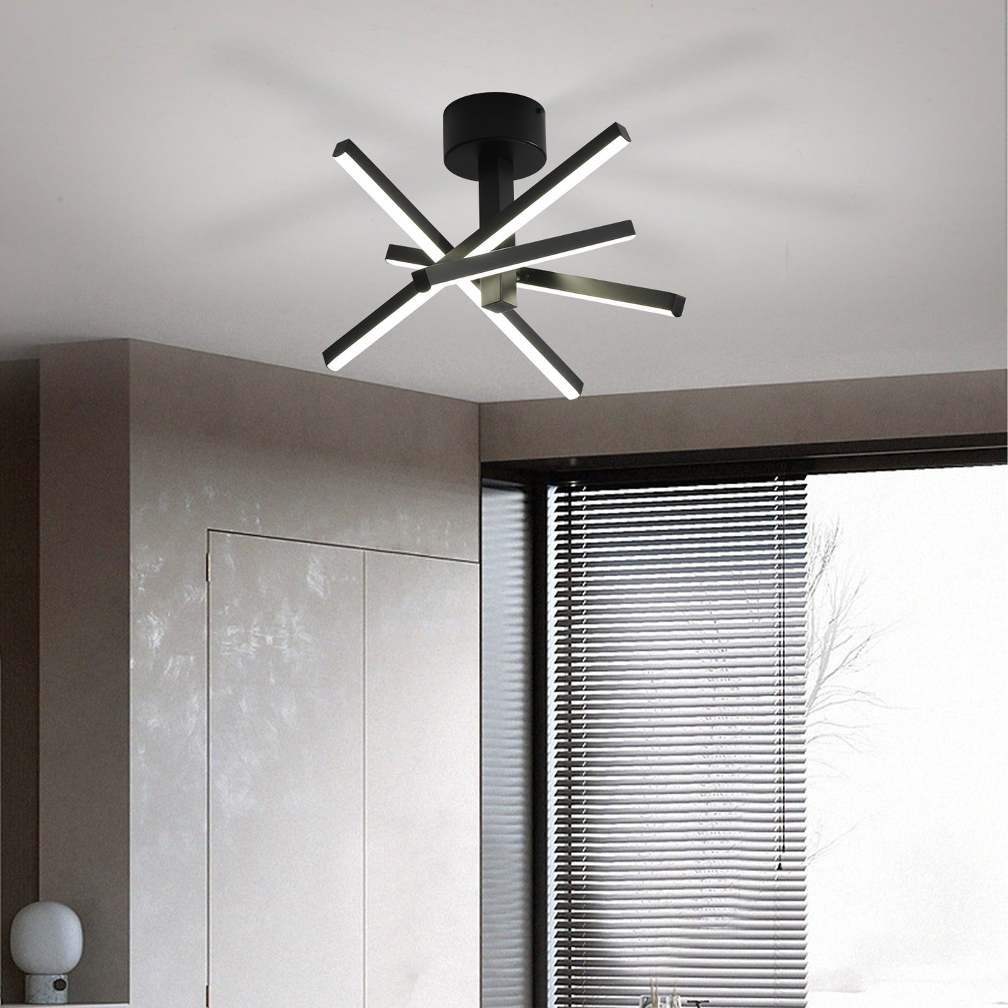 12 Inch Modern LED Ceiling Light, Geometric Starburst Design with Black Finish for Living Room, Bedroom, and Hallways image 1