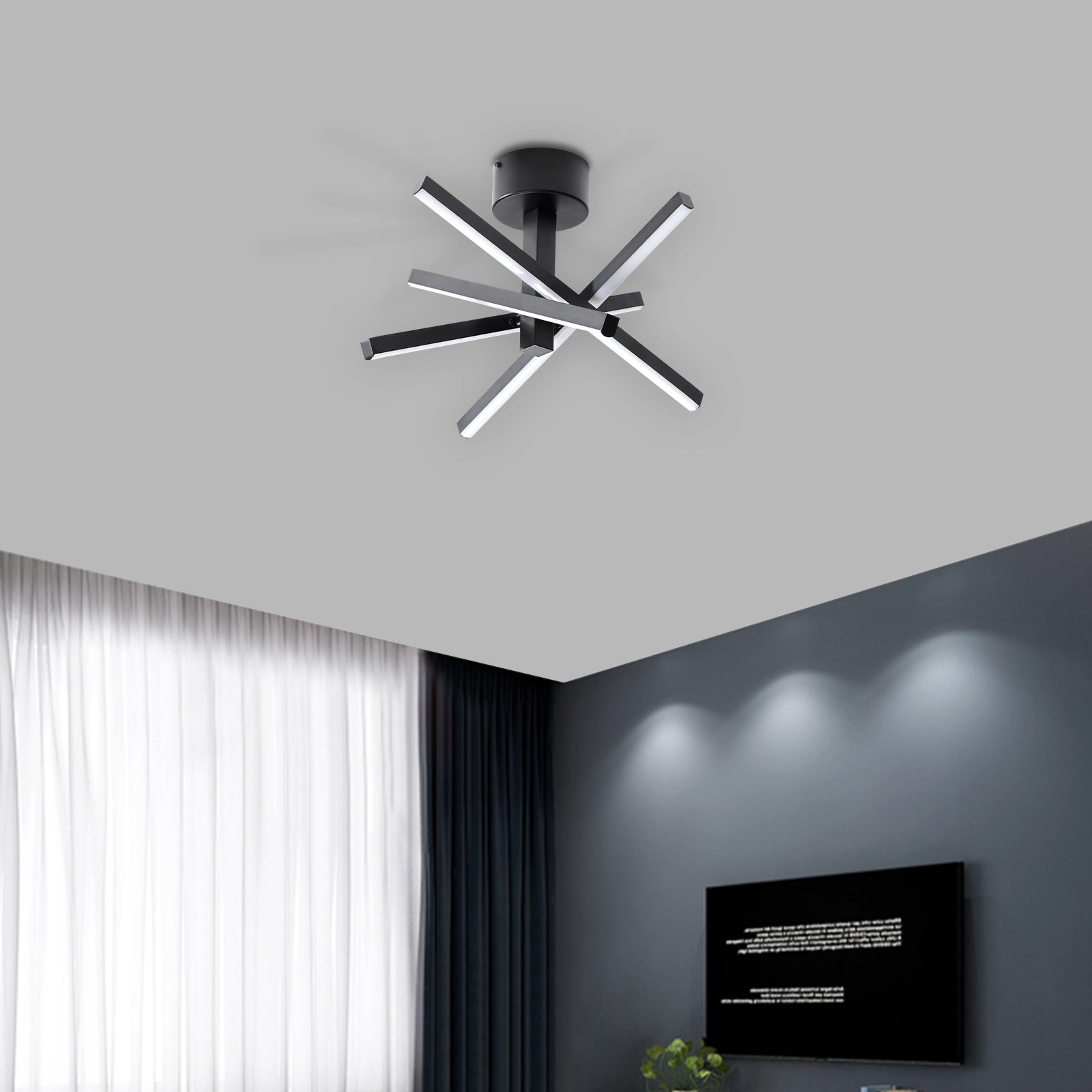 12 Inch Modern LED Ceiling Light, Geometric Starburst Design with Black Finish for Living Room, Bedroom, and Hallways image 6