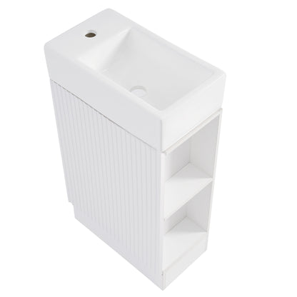 18.6" Bathroom Vanity with Sink, Bathroom Vanity Cabinet with Two-tier Shelf, Left or Right Orientation, White (Old Sku:WF308491AAK) image 4