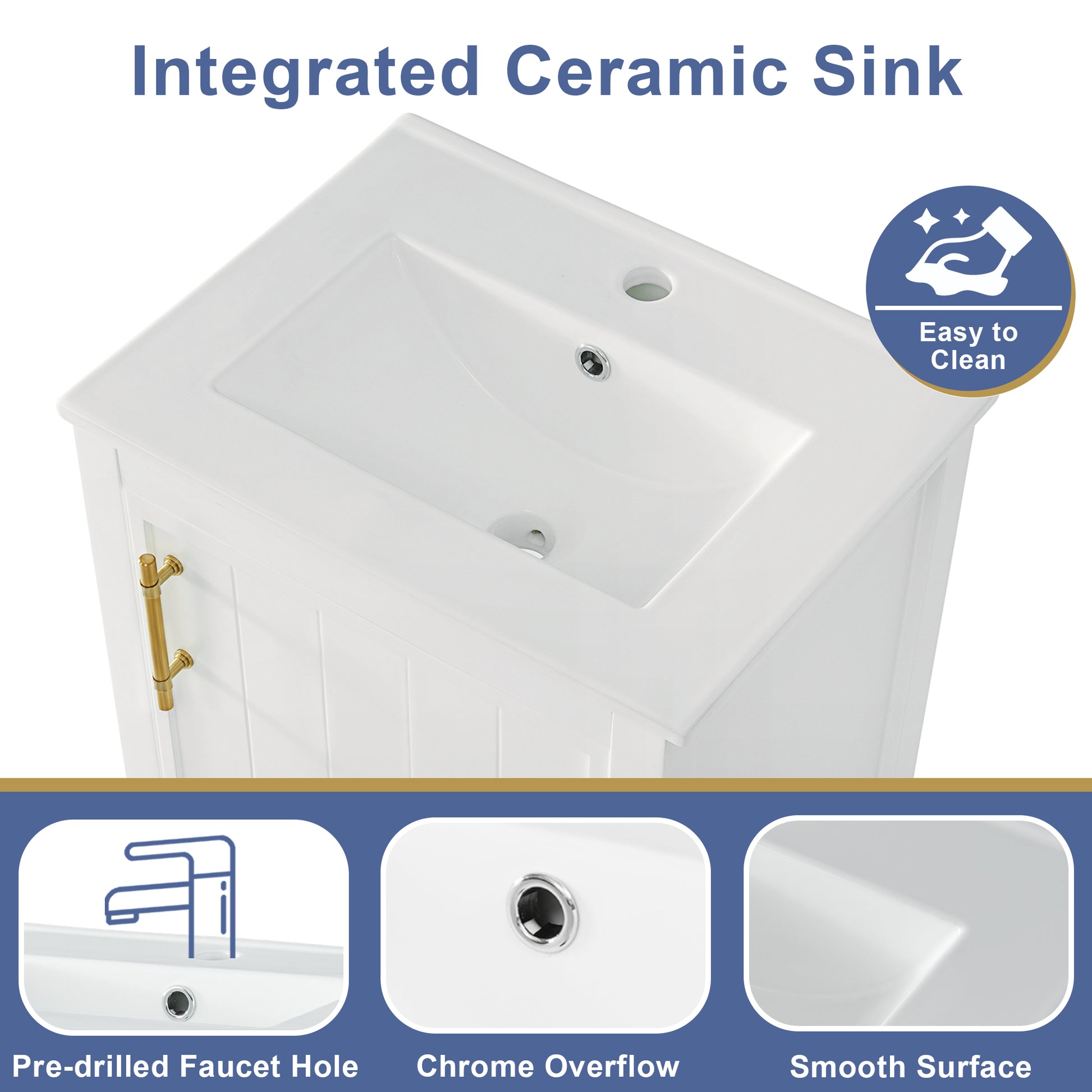 20" Bathroom Vanity with Sink, Bathroom Cabinet with Soft Closing Door, Storage Rack and Open Shelf, White(Old SKU:WF308492AAK/N725P220604K) image 6