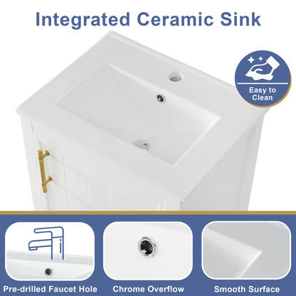 20" Bathroom Vanity with Sink, Bathroom Cabinet with Soft Closing Door, Storage Rack and Open Shelf, White(Old SKU:WF308492AAK/N725P220604K) image 6
