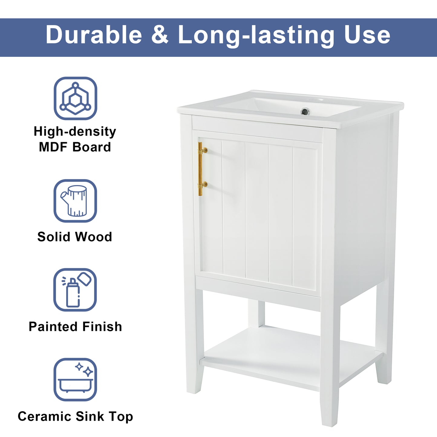 20" Bathroom Vanity with Sink, Bathroom Cabinet with Soft Closing Door, Storage Rack and Open Shelf, White(Old SKU:WF308492AAK/N725P220604K) image 4