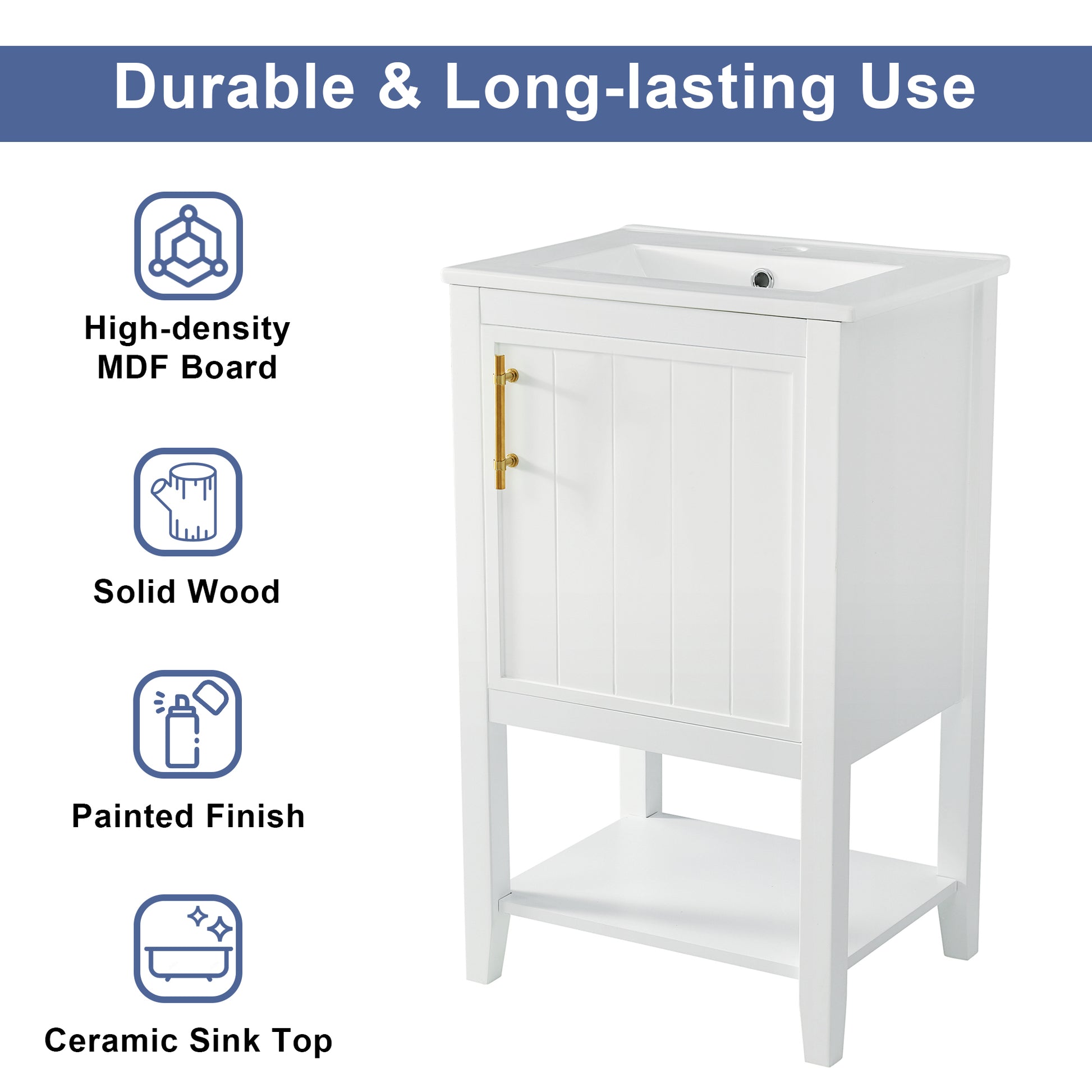 20" Bathroom Vanity with Sink, Bathroom Cabinet with Soft Closing Door, Storage Rack and Open Shelf, White(Old SKU:WF308492AAK/N725P220604K) image 4