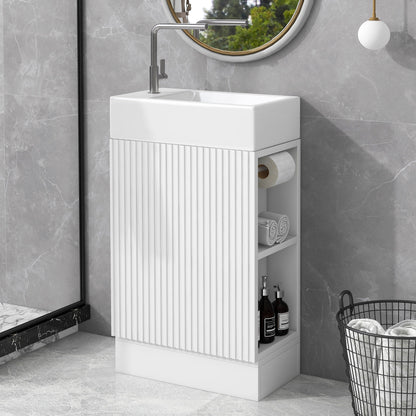 18.6" Bathroom Vanity with Sink, Bathroom Vanity Cabinet with Two-tier Shelf, Left or Right Orientation, White (Old Sku:WF308491AAK) image 1