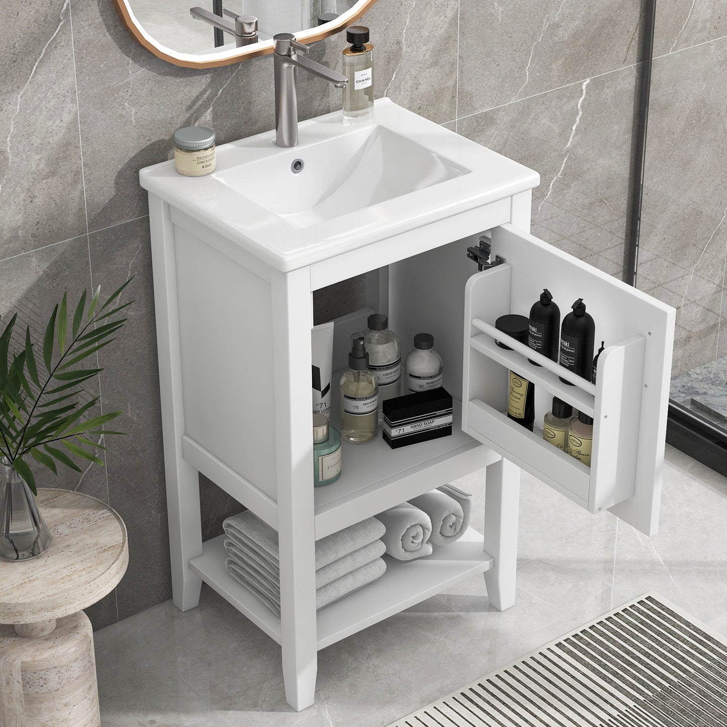 20" Bathroom Vanity with Sink, Bathroom Cabinet with Soft Closing Door, Storage Rack and Open Shelf, White(Old SKU:WF308492AAK/N725P220604K) image 1