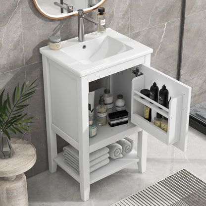 20" Bathroom Vanity with Sink, Bathroom Cabinet with Soft Closing Door, Storage Rack and Open Shelf, White(Old SKU:WF308492AAK/N725P220604K) image 1