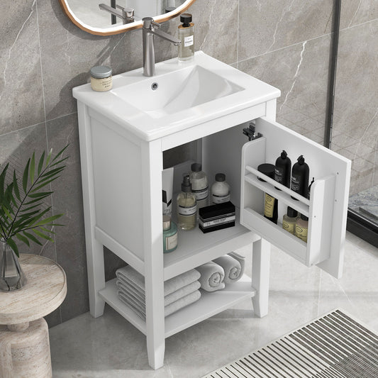 20" Bathroom Vanity with Sink, Bathroom Cabinet with Soft Closing Door, Storage Rack and Open Shelf, White(Old SKU:WF308492AAK/N725P220604K) image 1