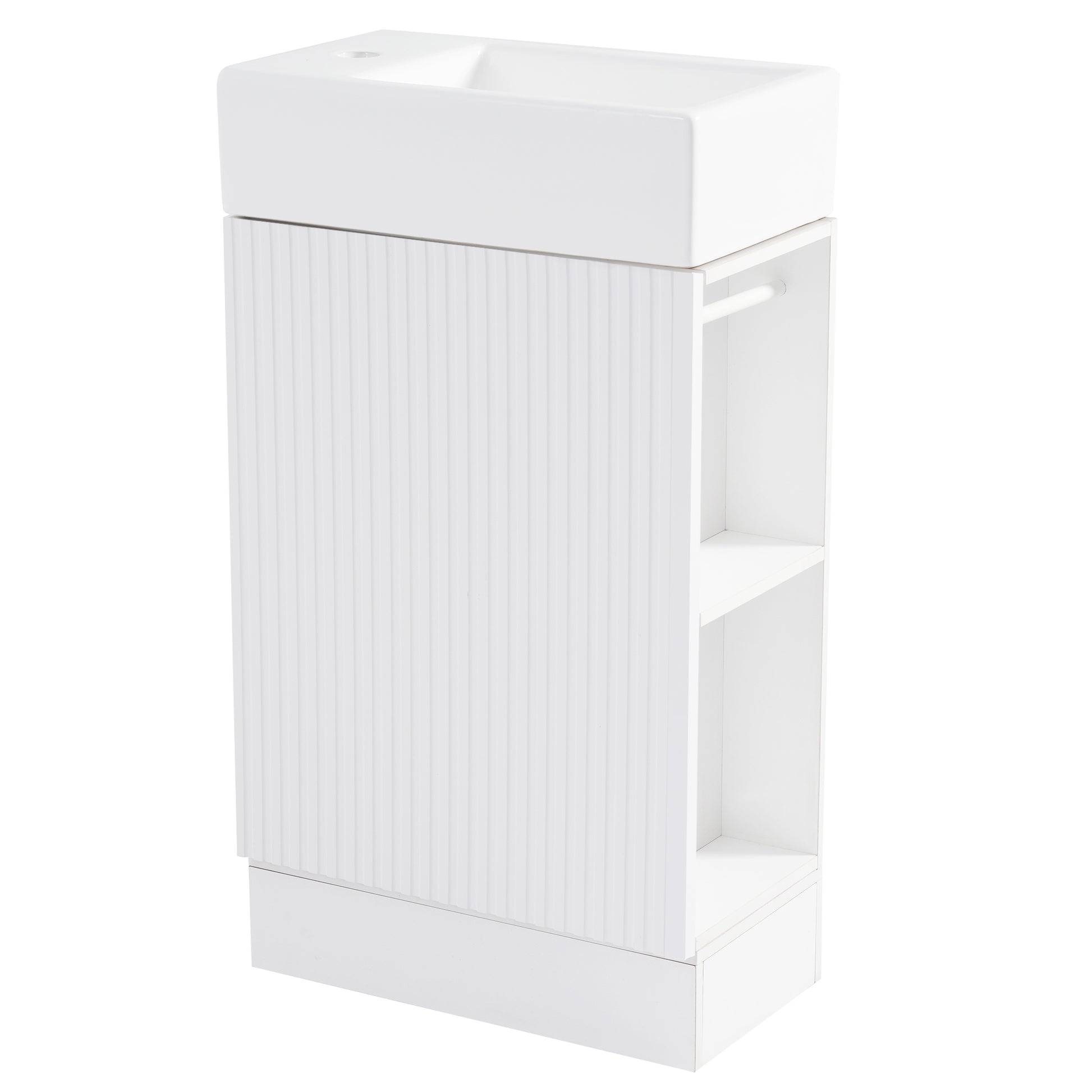 18.6" Bathroom Vanity with Sink, Bathroom Vanity Cabinet with Two-tier Shelf, Left or Right Orientation, White (Old Sku:WF308491AAK) image 2