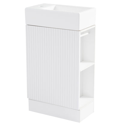18.6" Bathroom Vanity with Sink, Bathroom Vanity Cabinet with Two-tier Shelf, Left or Right Orientation, White (Old Sku:WF308491AAK) image 2