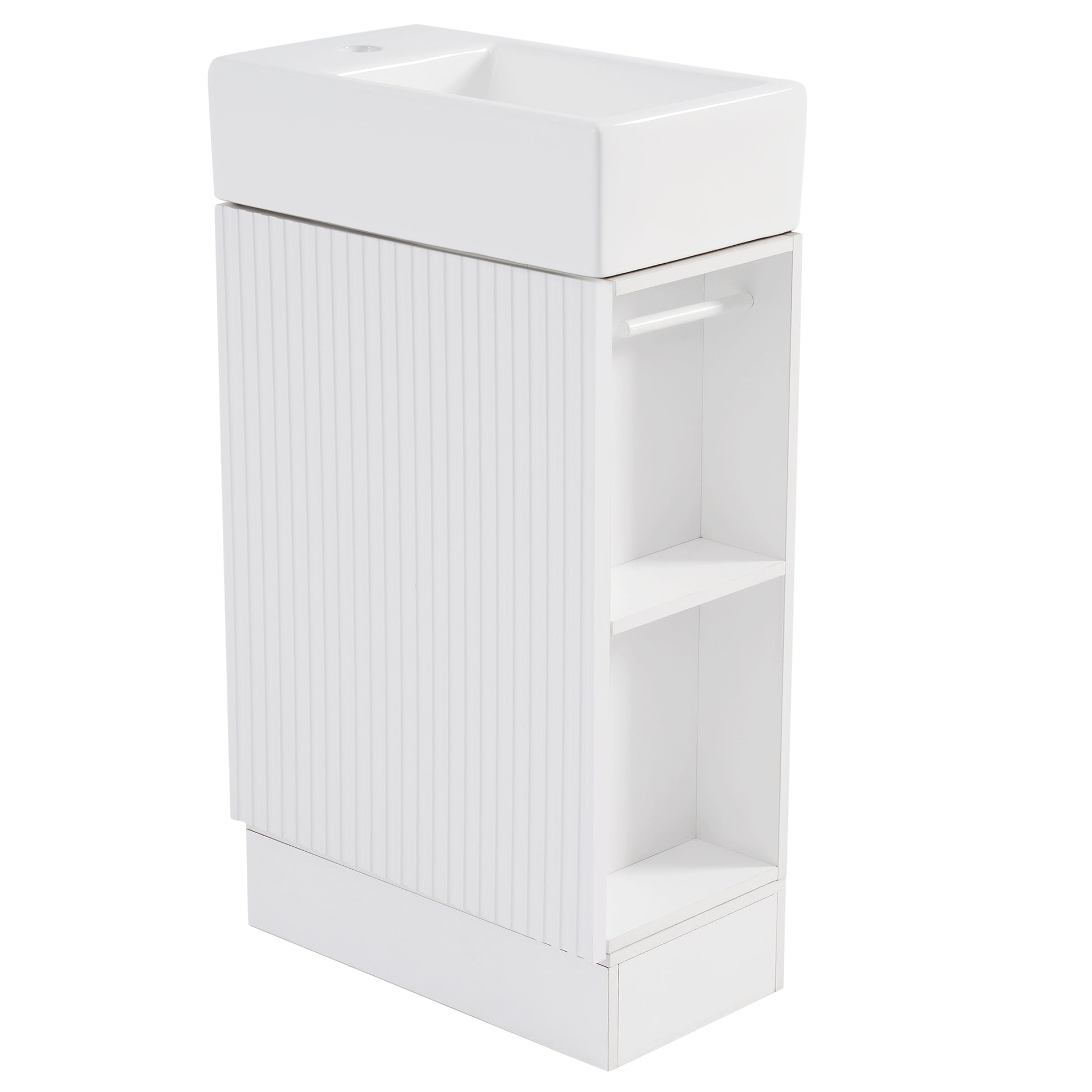 18.6" Bathroom Vanity with Sink, Bathroom Vanity Cabinet with Two-tier Shelf, Left or Right Orientation, White (Old Sku:WF308491AAK) image 5