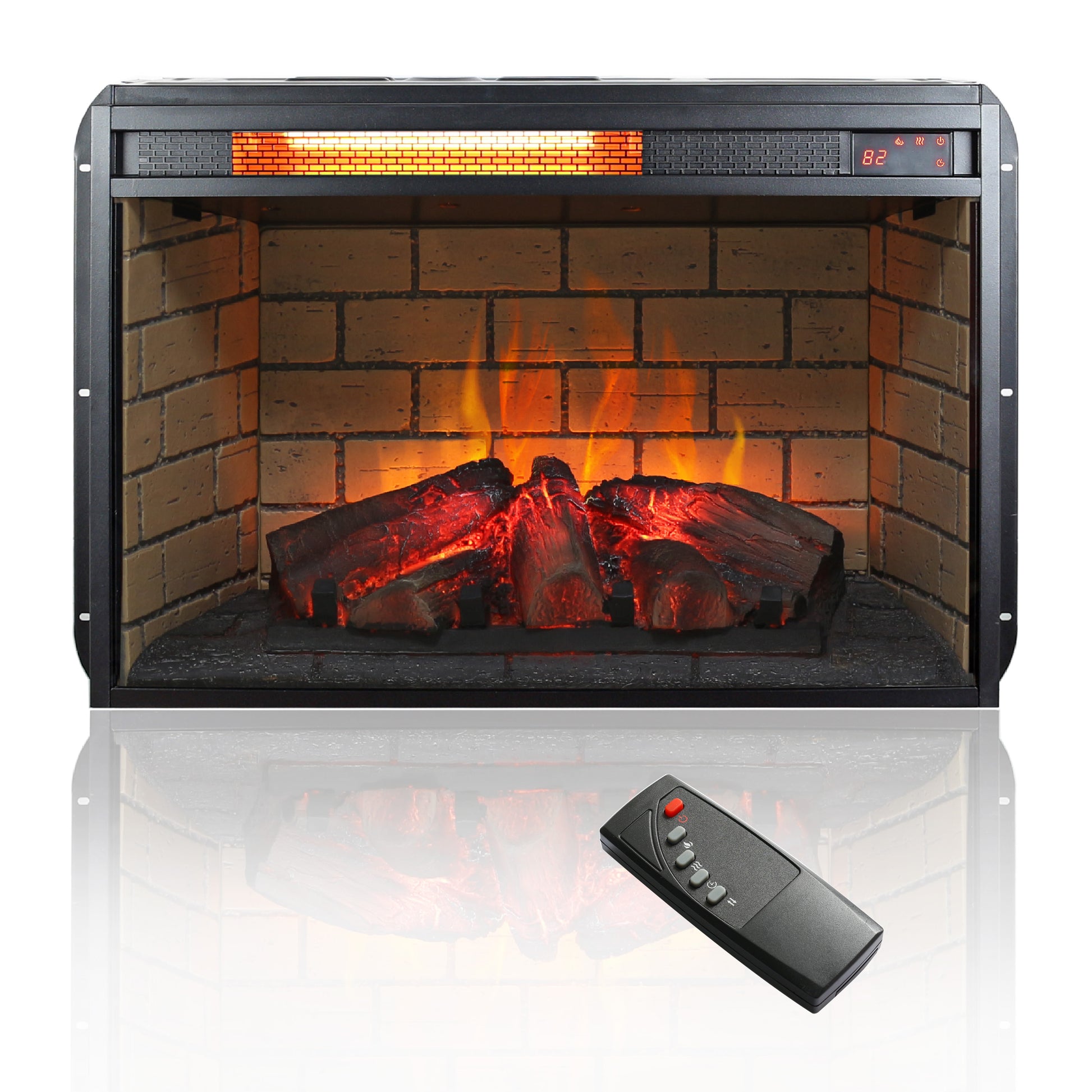 26 inch infrared quartz heater fireplace insert -woodlog version with brick image 3