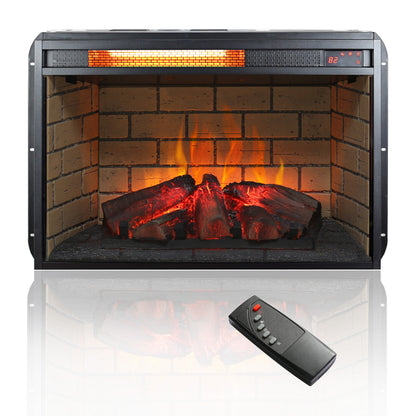 26 inch infrared quartz heater fireplace insert -woodlog version with brick image 3