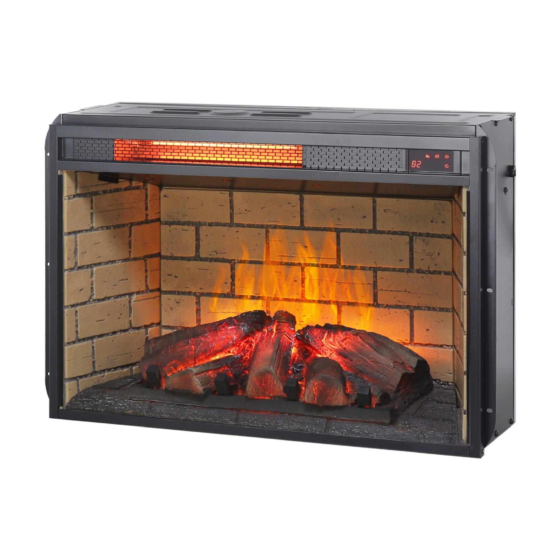 26 inch infrared quartz heater fireplace insert -woodlog version with brick image 6