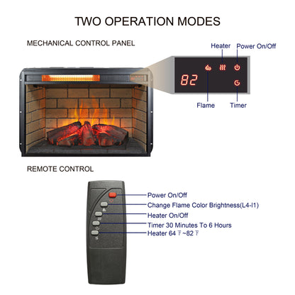 26 inch infrared quartz heater fireplace insert -woodlog version with brick image 4