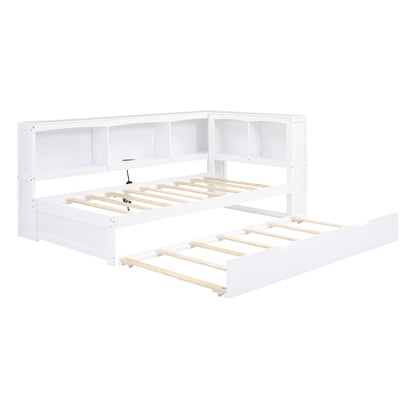 Twin Size Daybed with Trundle, Storage Cabinets and USB Ports, White image 11