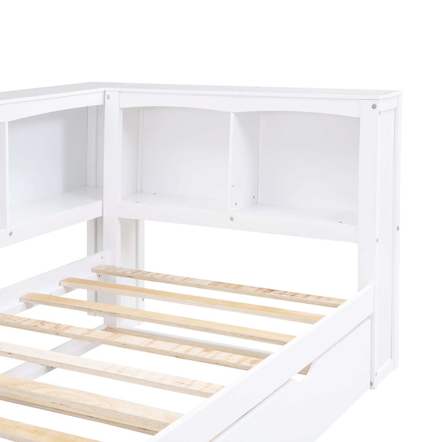 Twin Size Daybed with Trundle, Storage Cabinets and USB Ports, White image 10