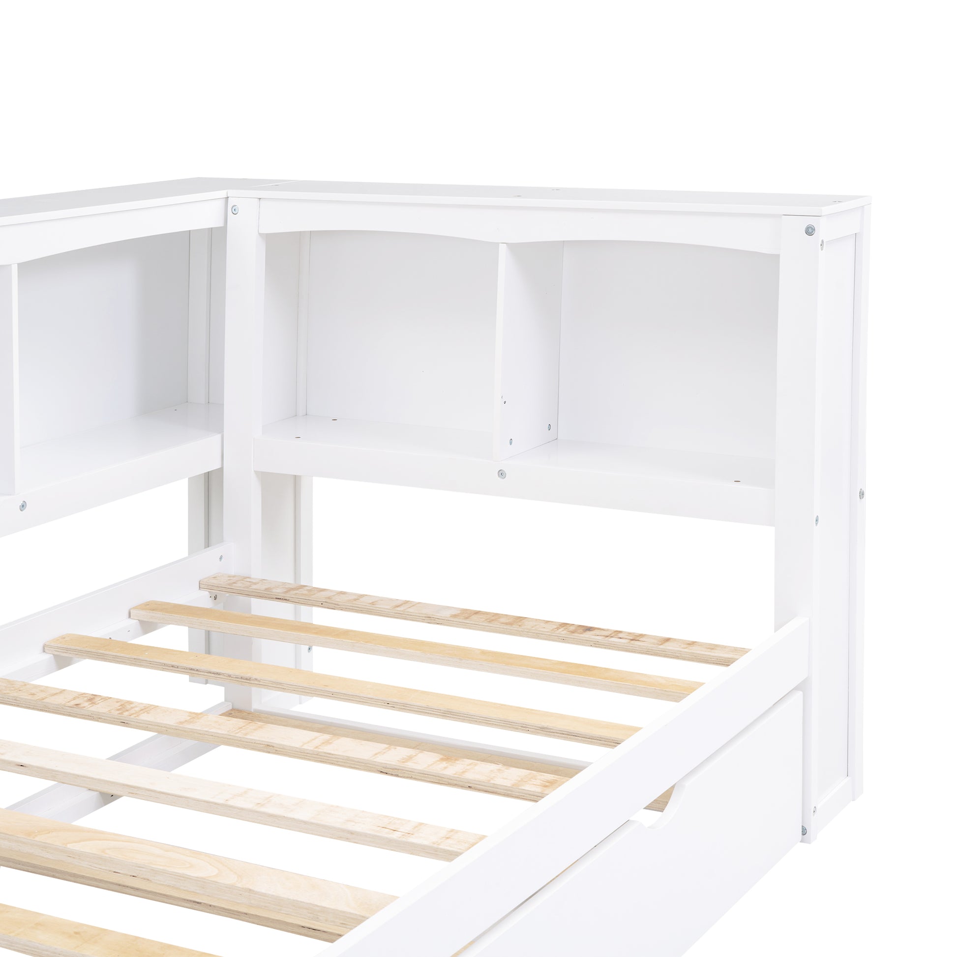 Twin Size Daybed with Trundle, Storage Cabinets and USB Ports, White image 10