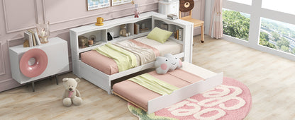 Twin Size Daybed with Trundle, Storage Cabinets and USB Ports, White image 5