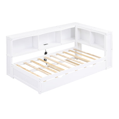 Twin Size Daybed with Trundle, Storage Cabinets and USB Ports, White image 8