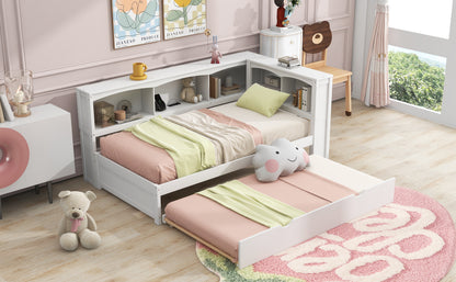 Twin Size Daybed with Trundle, Storage Cabinets and USB Ports, White image 4
