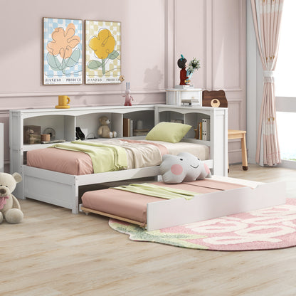 Twin Size Daybed with Trundle, Storage Cabinets and USB Ports, White image 3